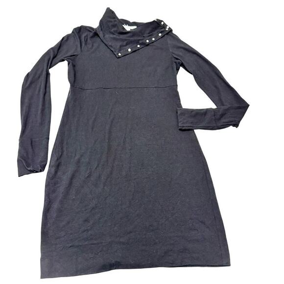 DVF Diane Von Furstenberg Turtle Snap Turtleneck Cotton Blend Dress Black Size L - Picture 1 of 8